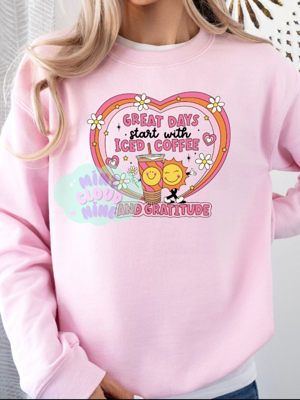 ☁️GREAT DAYS STAT WITH ICED COFFEE CUSTOM CREWNECK by MINTCLOUDNINE
